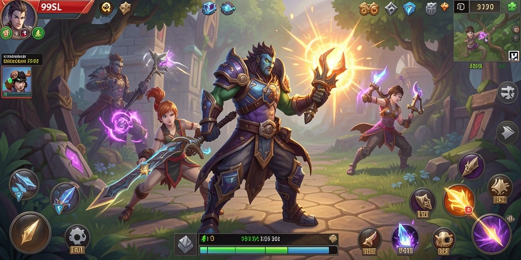 Tangkapan layar utama gameplay ARPG di 99SL menunjukkan pertarungan yang intens.