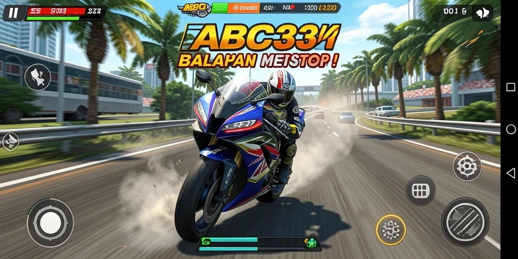 Screenshot gameplay yang mendebarkan di ABC33 dengan balapan motor.