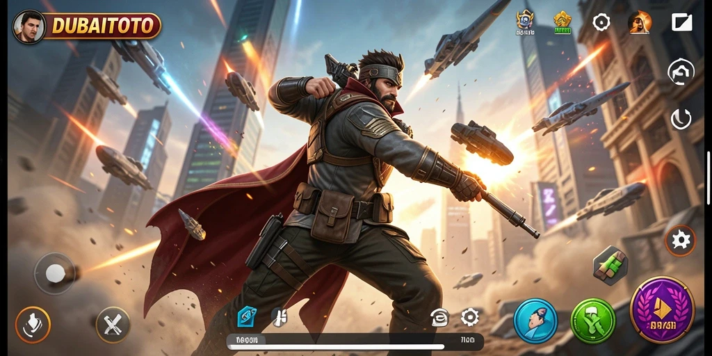 Screenshot gameplay DUBAITOTO menampilkan aksi mendebarkan dengan karakter yang berjuang.