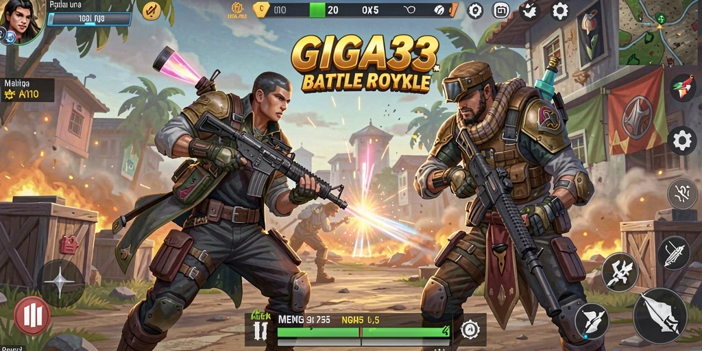 Gambar gameplay GIGA33 yang penuh aksi dan strategi Battle Royale.
