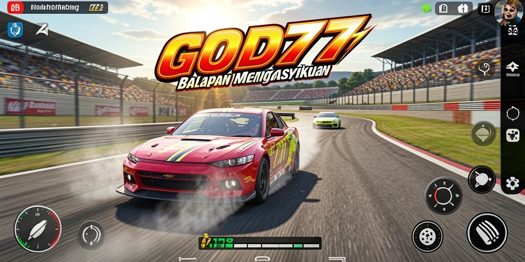 Screenshot gameplay GOD77 menampilkan kecepatan balapan yang mendebarkan.