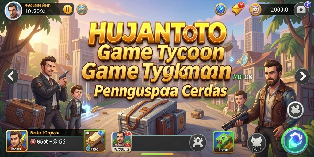 Tampilan gameplay HUJANTOTO yang menggambarkan strategi bisnis yang seru.