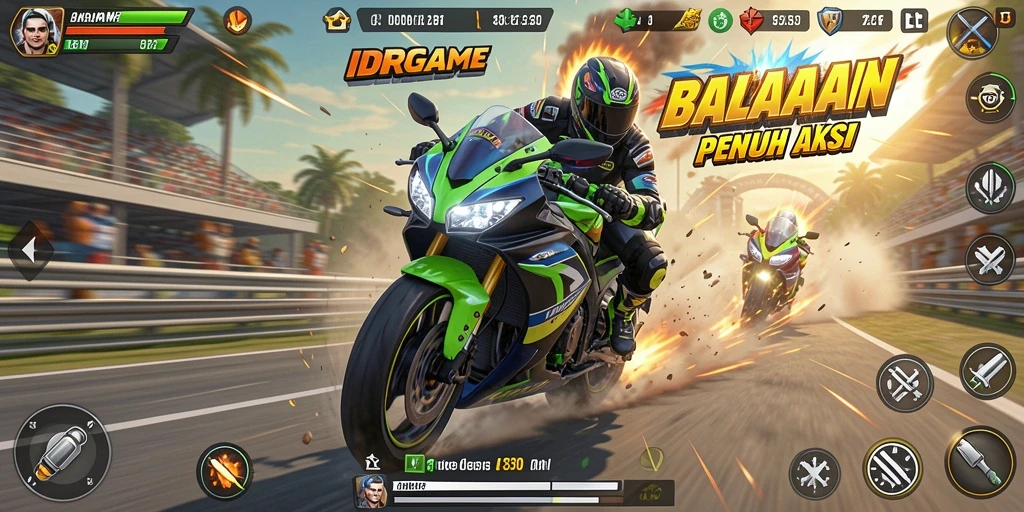 Gameplay seru dan mendebarkan di IDRGAME dengan balapan motor.