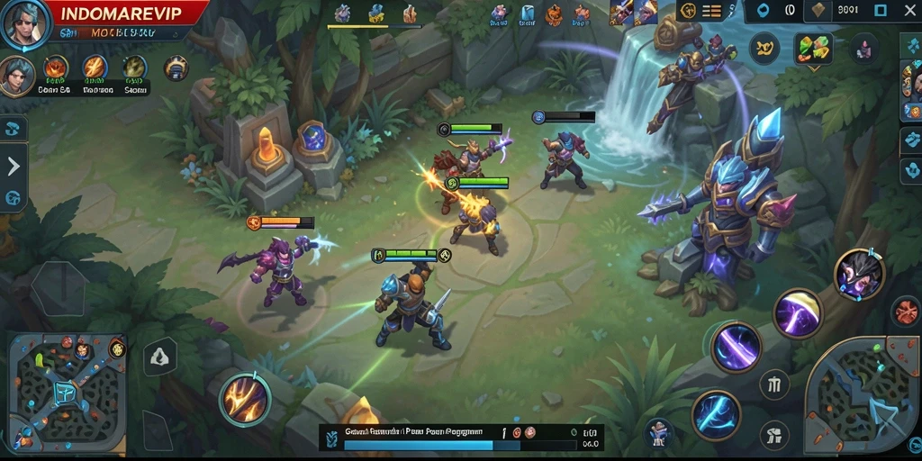Screenshot utama INDOMAREVIP menampilkan aksi seru di arena pertempuran MOBA.