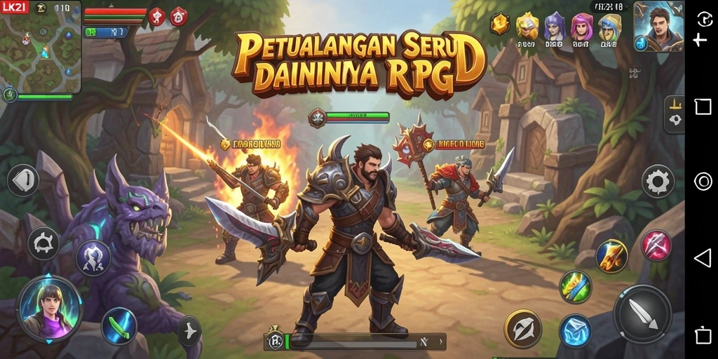 Tampilan gameplay LK21 yang menampilkan pertempuran seru dan karakter unik.