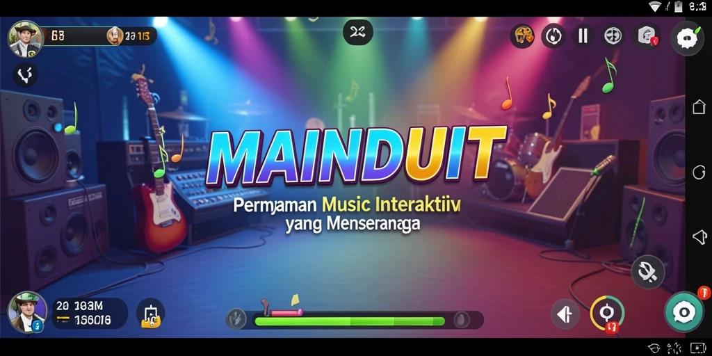 Tampilan gameplay MAINDUIT dengan berbagai efek menarik dan lagu yang menggugah semangat.