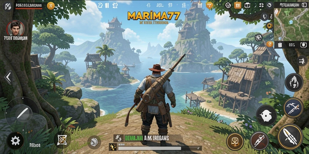 Screenshot gameplay MARIMA77 menampilkan petualangan seru di dunia terbuka.