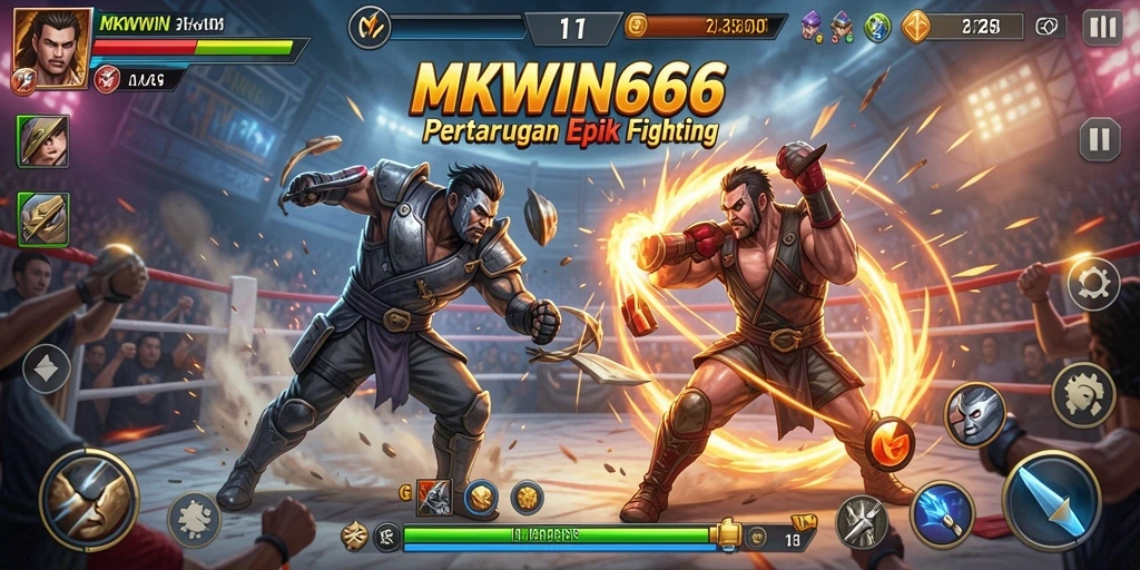 Tampilan gameplay MKWIN666 dengan pertarungan yang intens dan karakter beragam.