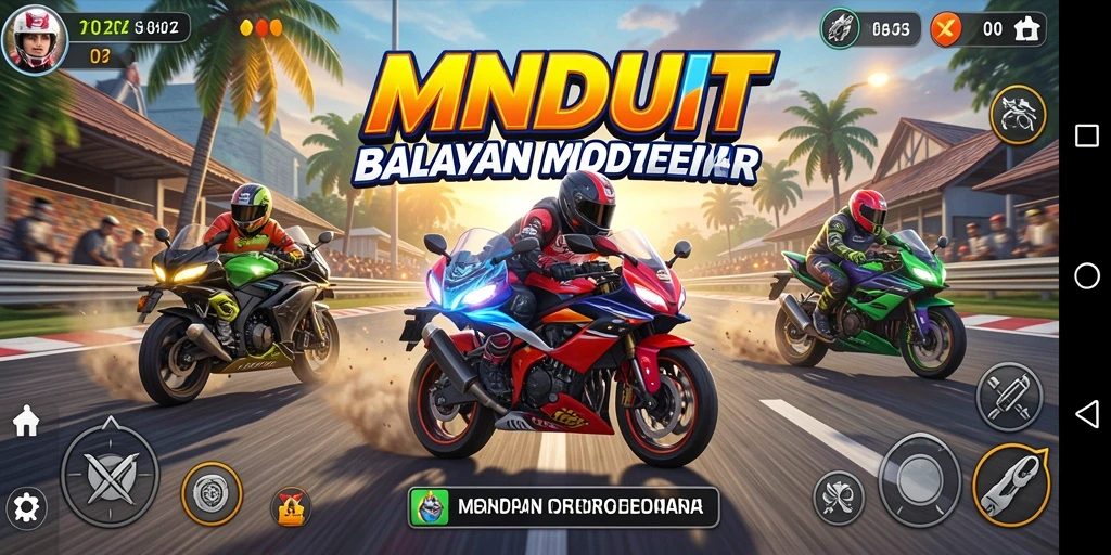 Tampilan gameplay balapan motor yang mendebarkan di MNDUIT.
