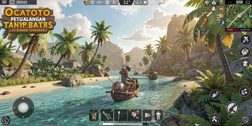 Screenshot gameplay OCATOTO yang menunjukkan eksplorasi dunia terbuka.