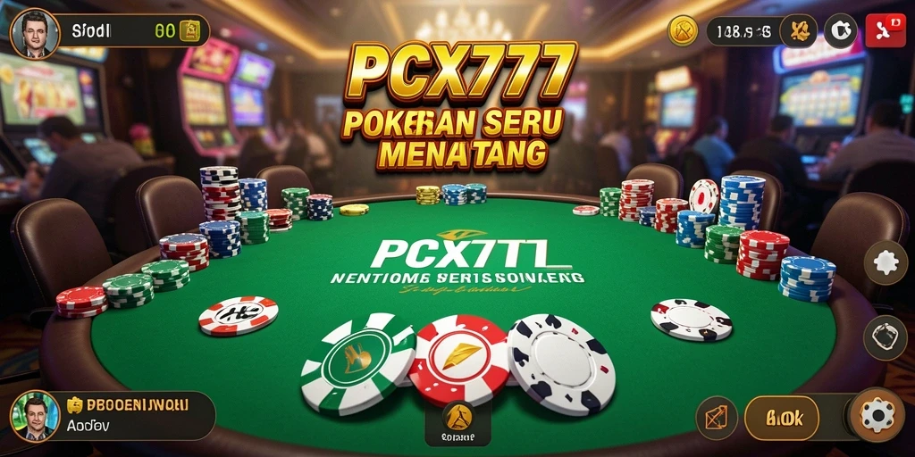 Tampilan seru gameplay Poker di PCX777 dengan suasana kasino.