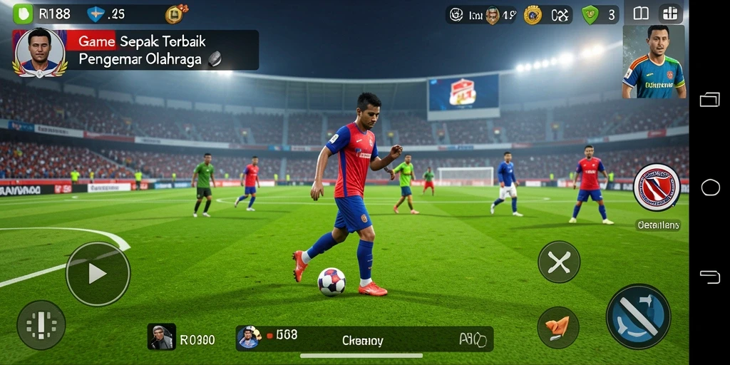 Screenshot dari gameplay RI188 yang menampilkan aksi sepak bola yang mendebarkan.