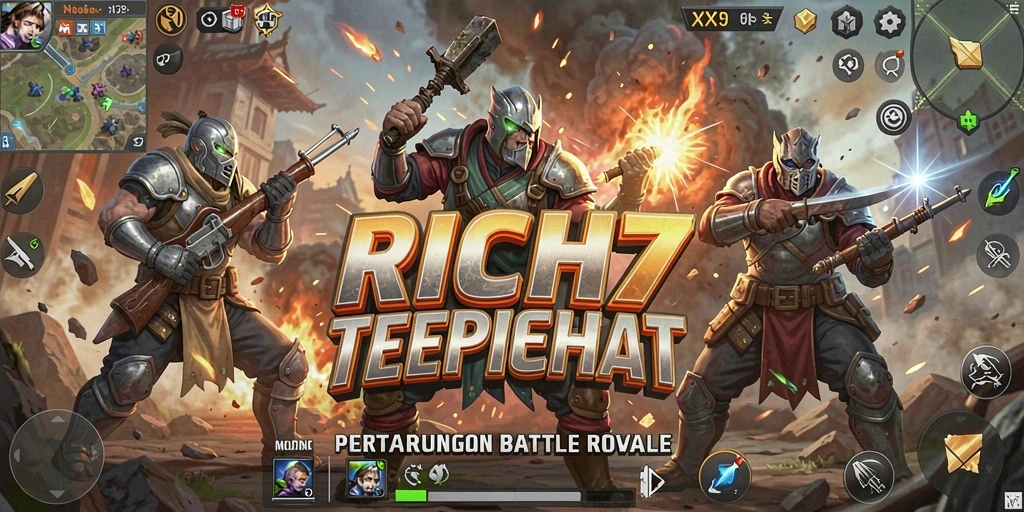 Tampilan gameplay seru RICH7 dalam pertempuran Battle Royale.
