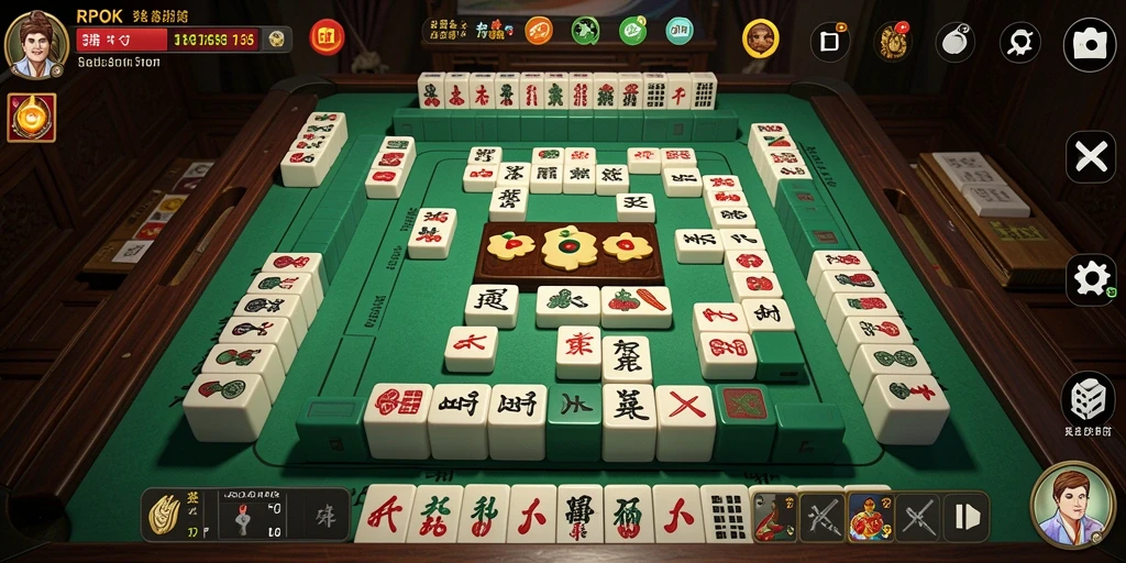 Menampilkan gameplay seru RPOK dengan ubin Mahjong yang menarik.