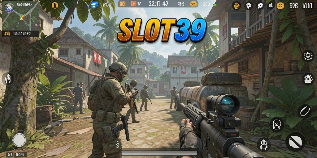 Screenshot utama SLOT39 menampilkan aksi gameplay TPS yang mendebarkan.