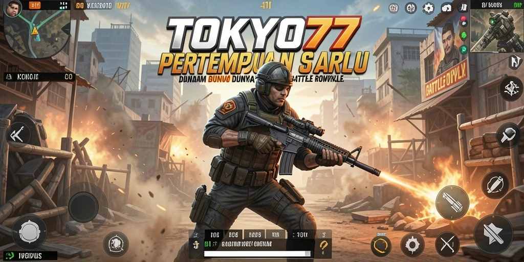 Tangkapan layar menunjukkan aksi pertempuran seru di TOKYO77.