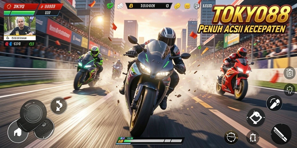 Screenshot utama TOKYO88 menampilkan balapan motor yang mendebarkan di jalur Tokyo.