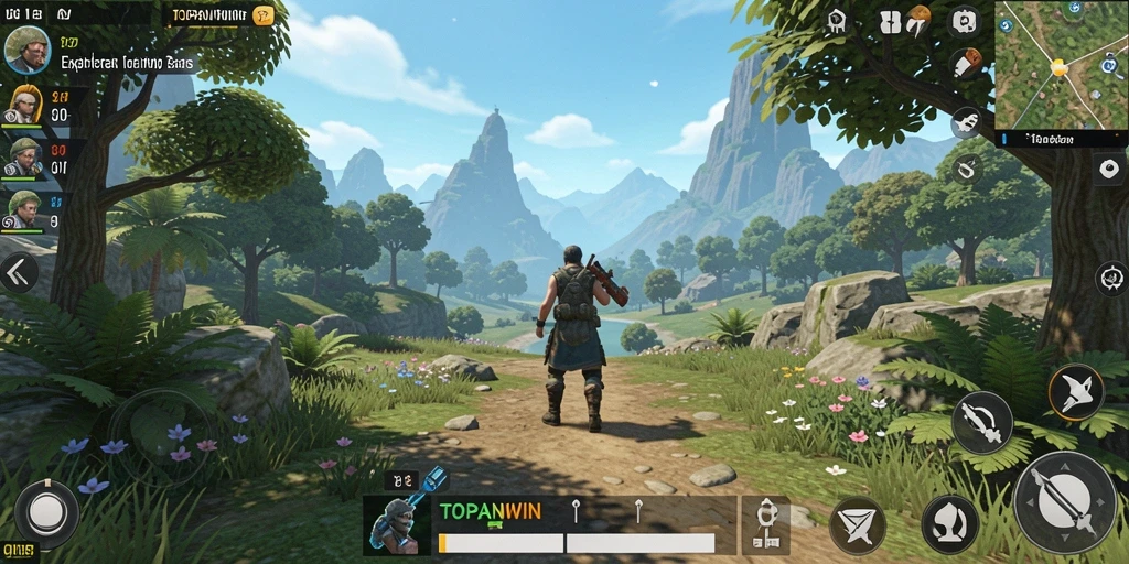 Screenshot gameplay TOPANWIN yang menampilkan keindahan dunia terbuka.
