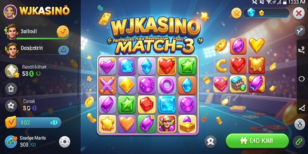 Screenshot menampilkan aksi seru gameplay Match-3 di WJKASINO.
